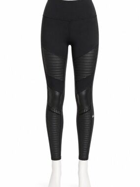 ALO Yoga High-Waist Moto Leggings Black Glossy Full Length Size S